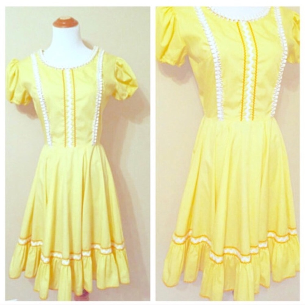 Vintage Yellow Cotton Dress, Western Cowgirl, S